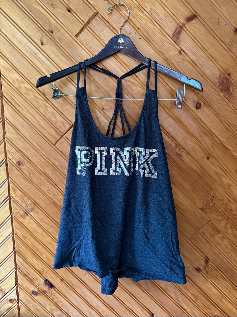 PINK Victoria's Secret grey Sequin Logo Tank medium.